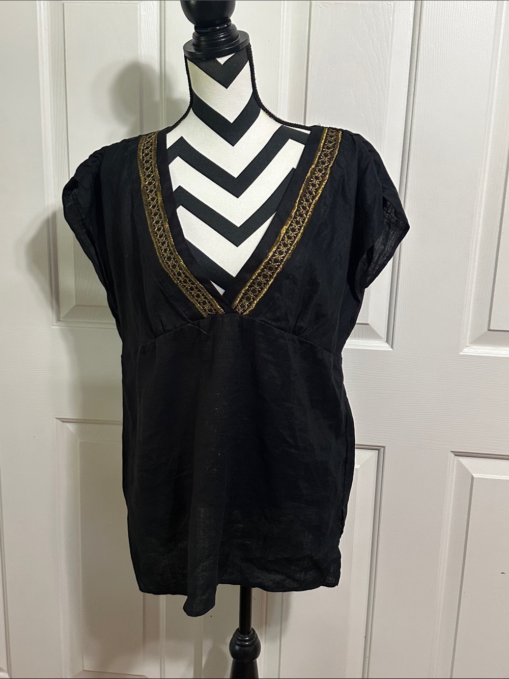 Saint Tropez West Black V-Neck Tunic with Gold Trim